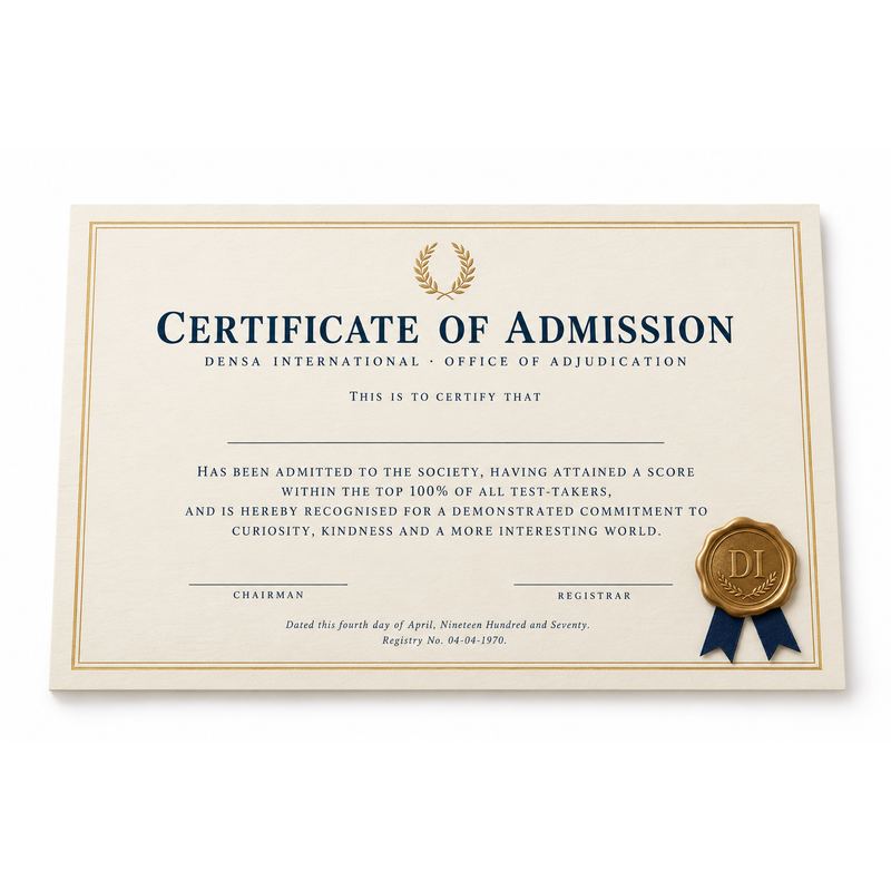 A landscape Certificate of Admission on heavy cream stock with a gold wax seal and navy ribbon, Registry No. 04-04-1970.